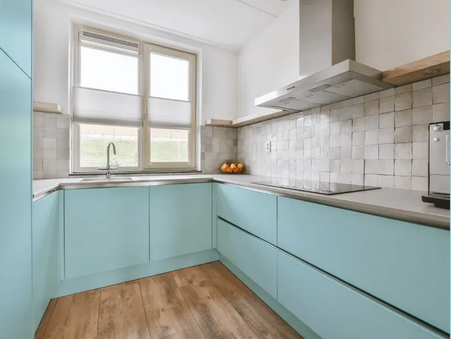Behr Basin Blue small kitchen cabinets