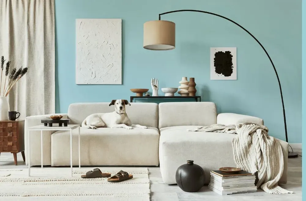 Behr Basin Blue cozy living room