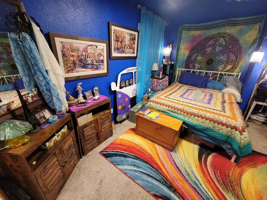 Behr Beacon Blue eclectic bedroom paint