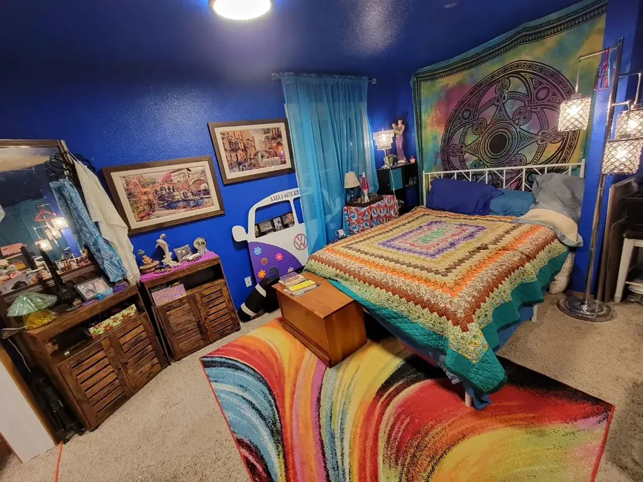 Behr Beacon Blue eclectic bedroom interior