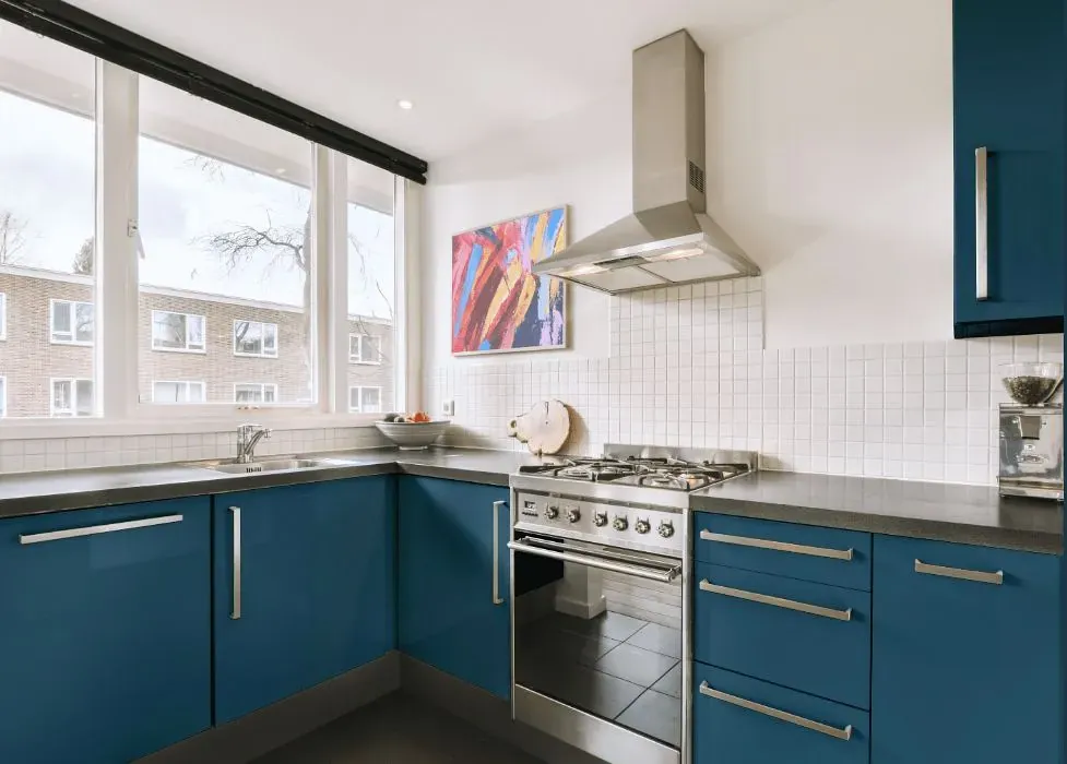 Behr Bermudan Blue kitchen cabinets