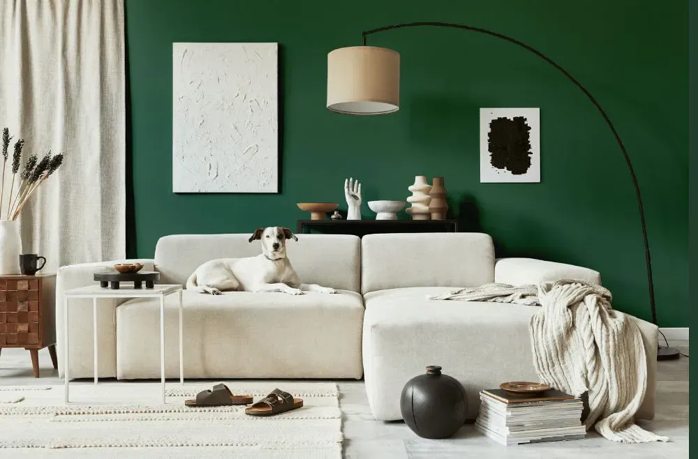Behr Billiard Green cozy living room