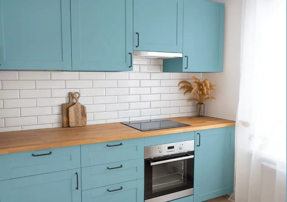 Behr Blue Echo kitchen cabinets
