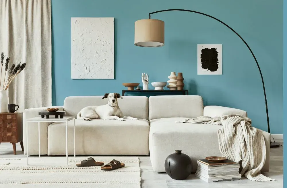 Behr Blue Echo cozy living room