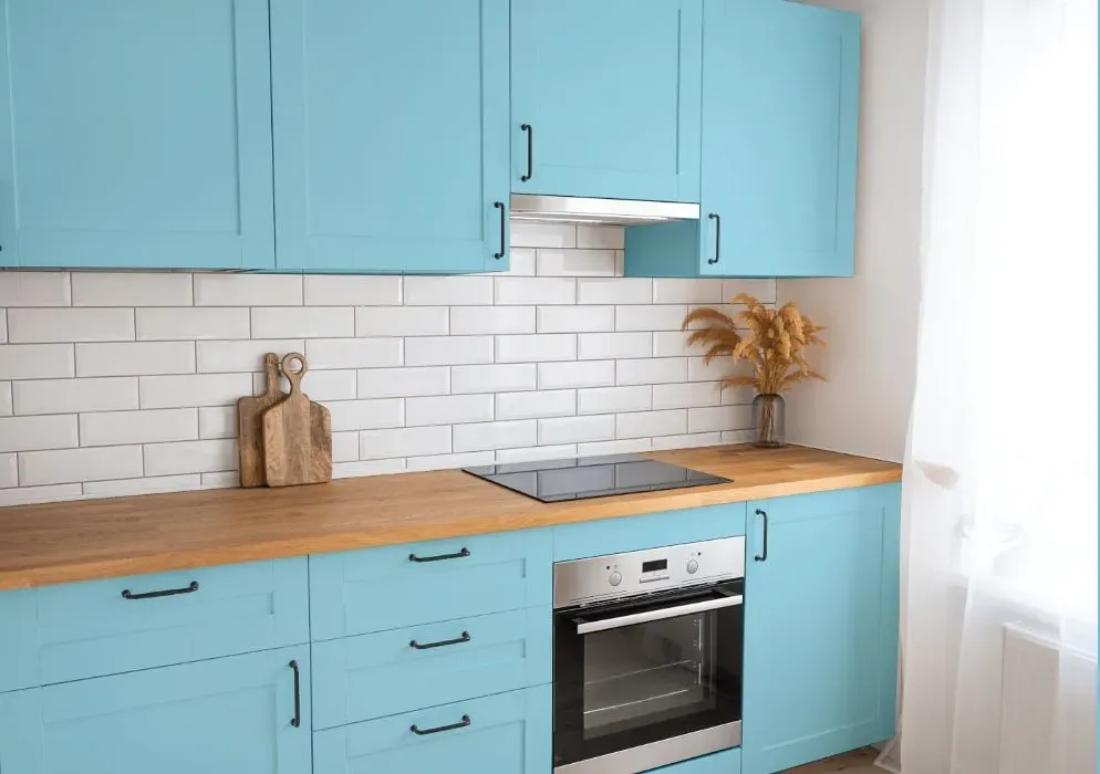 Behr Blue Sarong kitchen cabinets