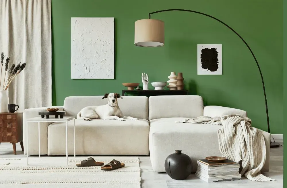 Behr Botanical Green cozy living room