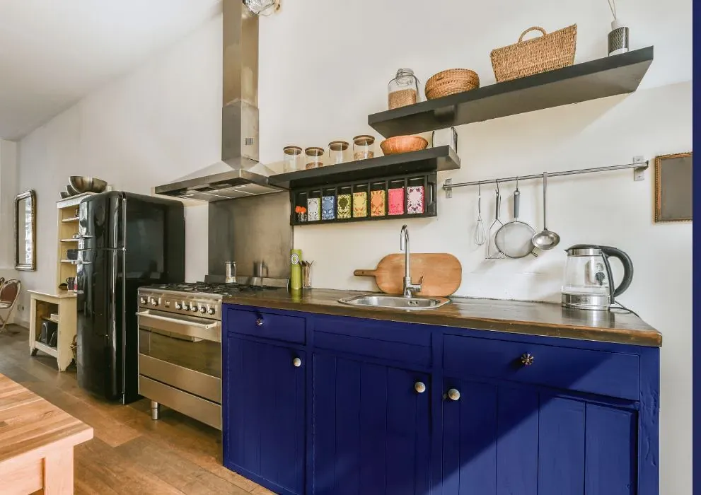 Behr Boudoir Blue kitchen cabinets