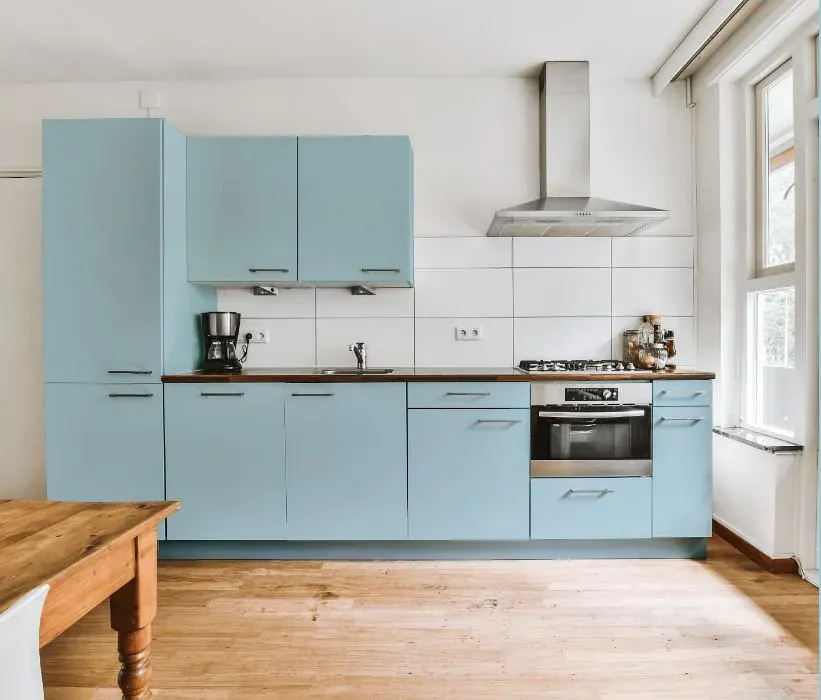 Behr Breezy Blue kitchen cabinets