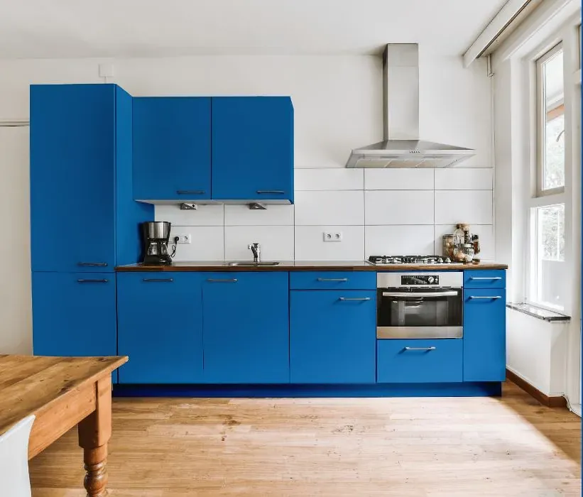 Behr Brilliant Blue kitchen cabinets