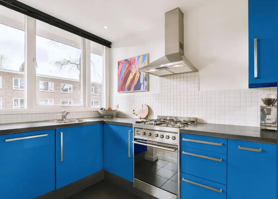 Behr Brilliant Blue kitchen cabinets