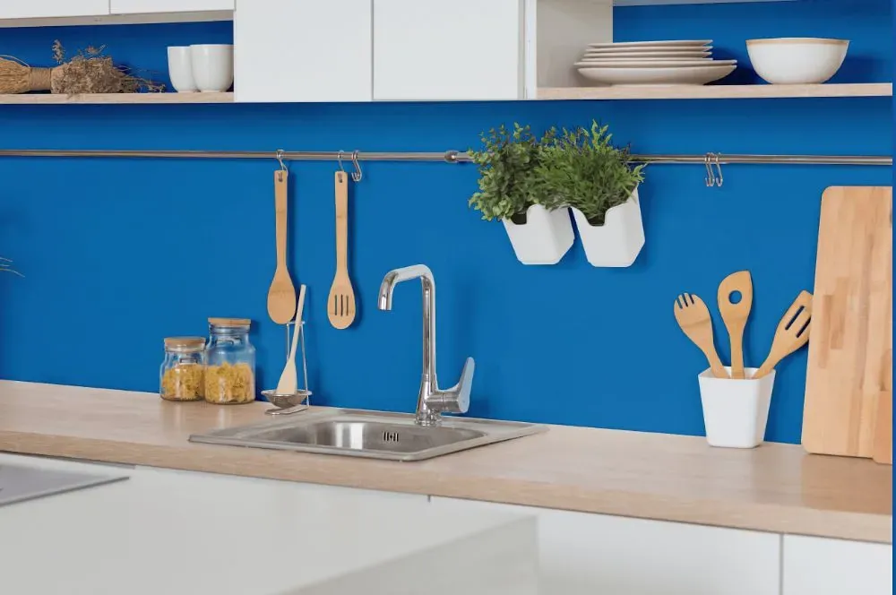 Behr Brilliant Blue kitchen backsplash