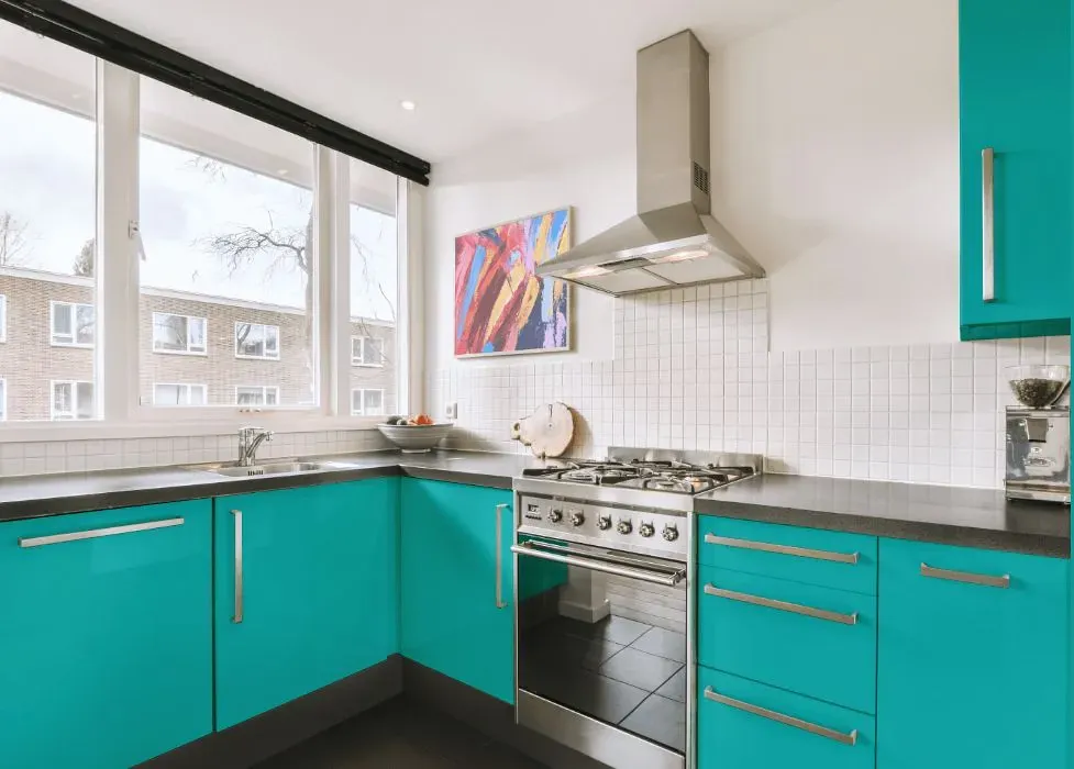 Behr Caicos Turquoise kitchen cabinets