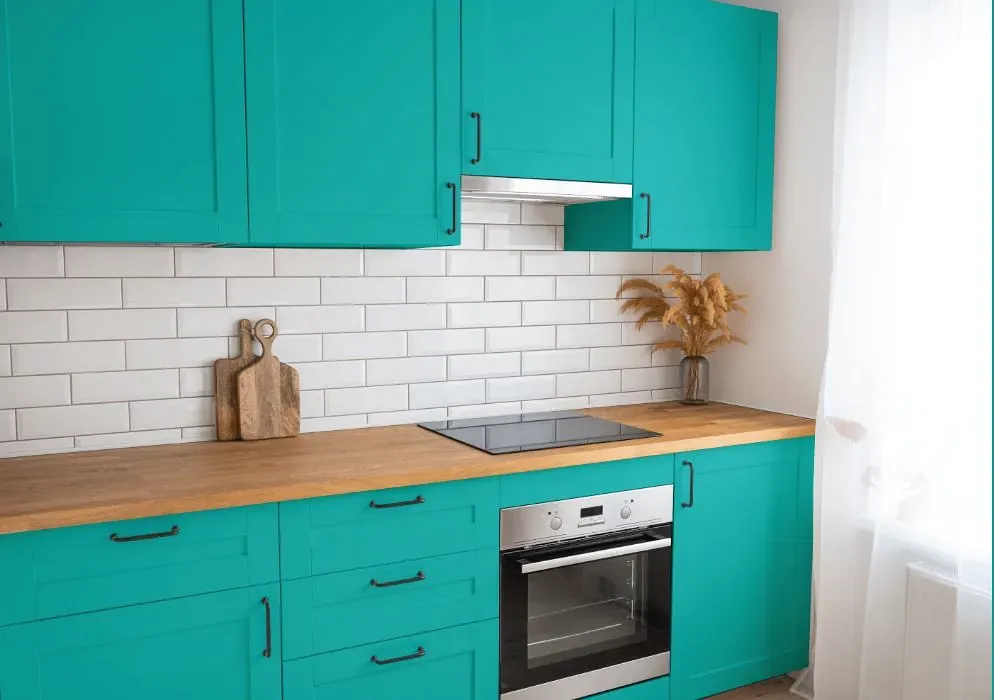 Behr Caicos Turquoise kitchen cabinets