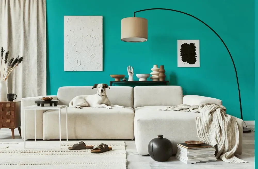 Behr Caicos Turquoise cozy living room