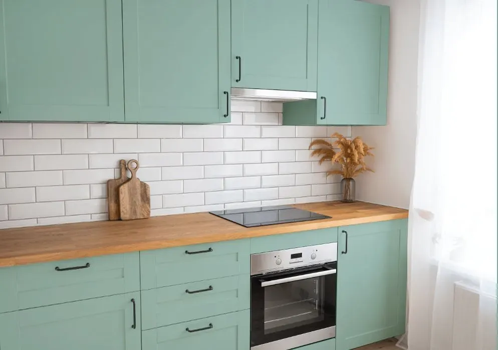 Behr Cascade Green kitchen cabinets