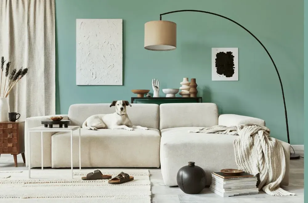 Behr Cascade Green cozy living room