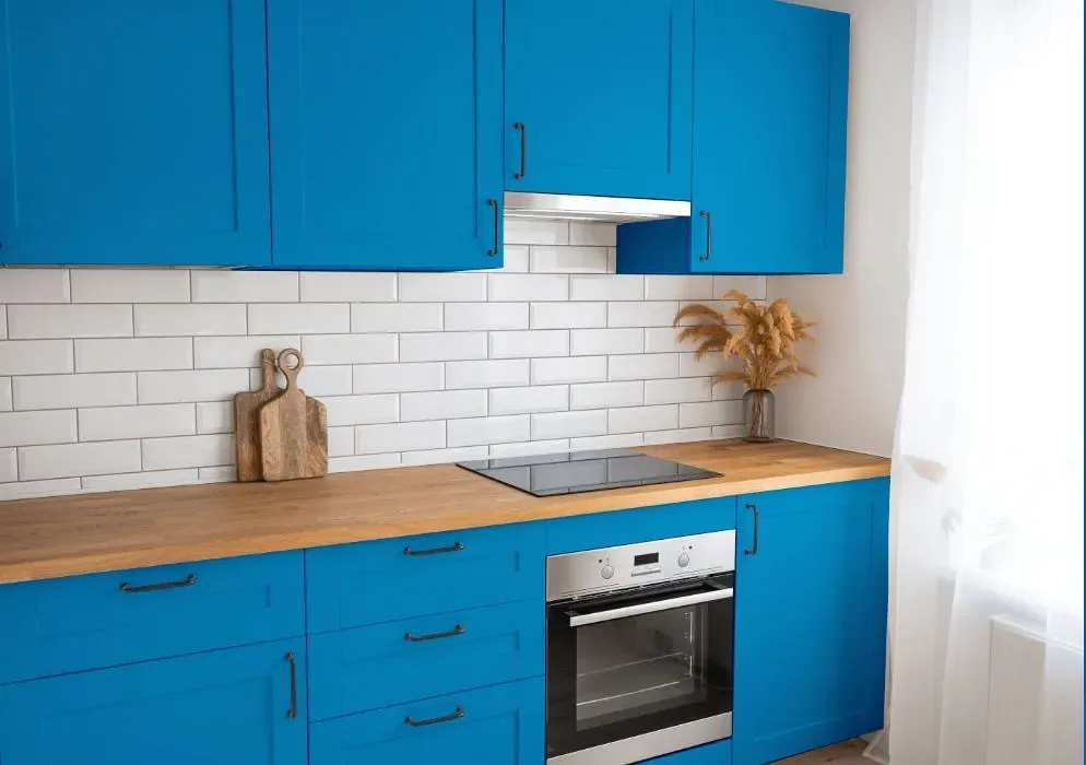 Behr Celebration Blue kitchen cabinets