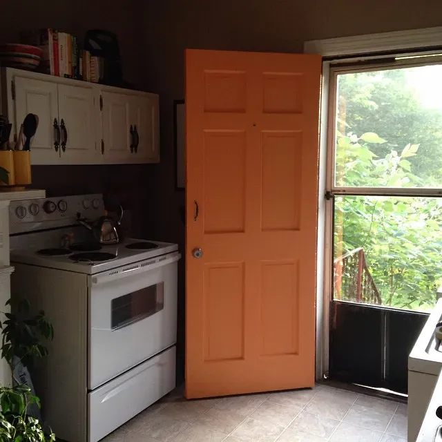 Behr Cheerful Tangerine front door paint