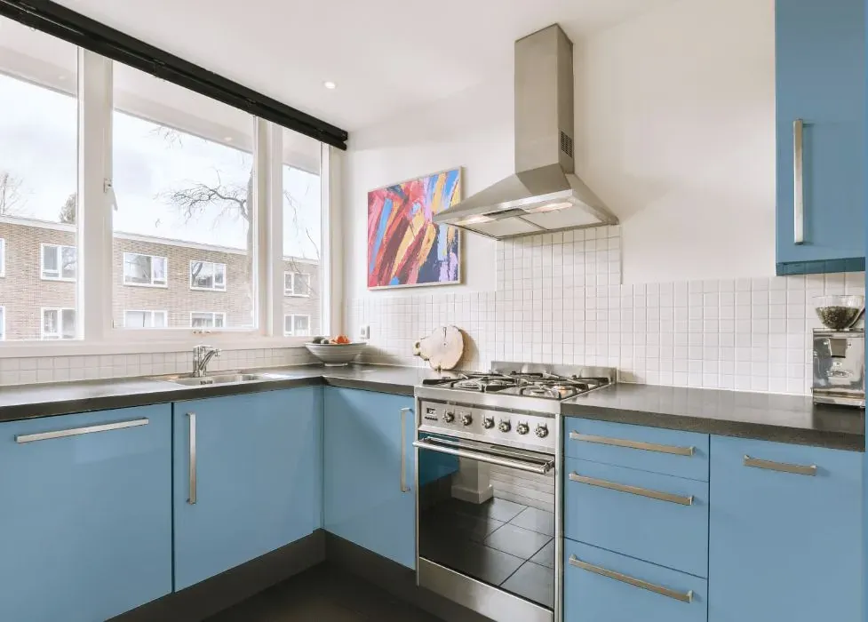 Behr Chilly Blue kitchen cabinets