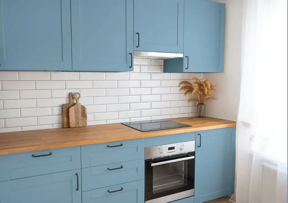 Behr Chilly Blue kitchen cabinets