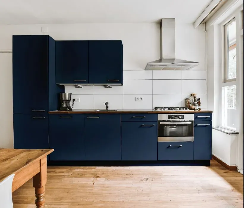 Behr Compass Blue kitchen cabinets