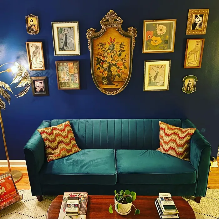 Behr Compass Blue bohemian living room decor