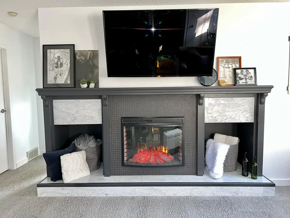 Behr Cracked Pepper living room fireplace color