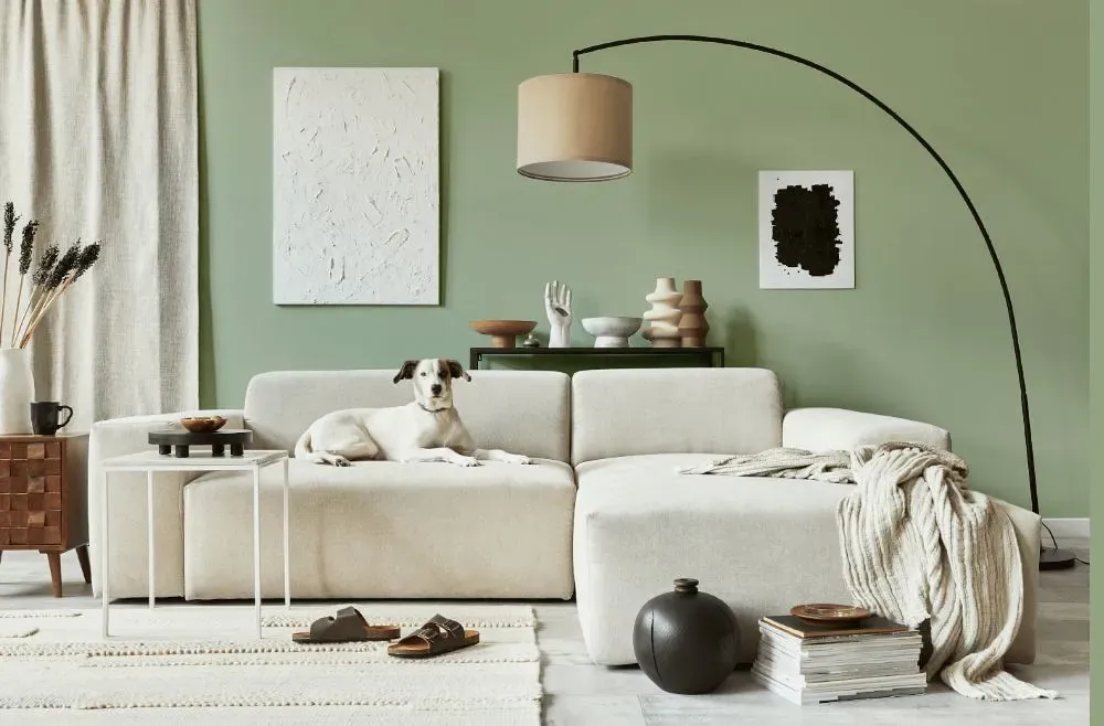 Behr Creamy Spinach cozy living room