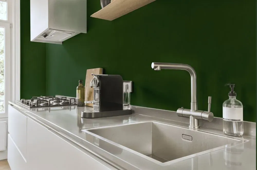 Behr Deep Viridian kitchen painted backsplash