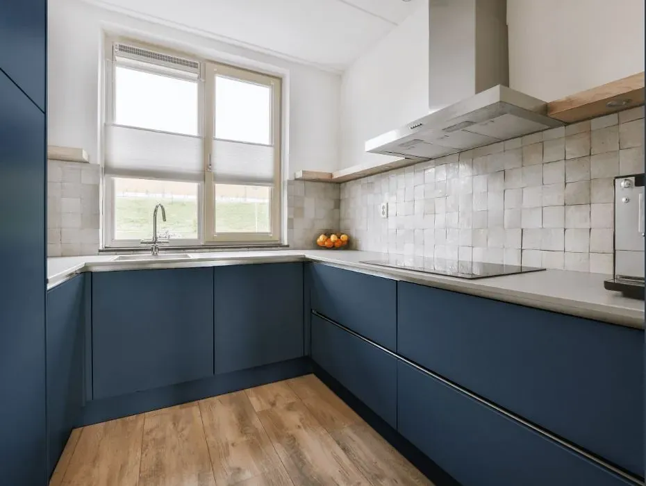 Behr Durango Blue small kitchen cabinets