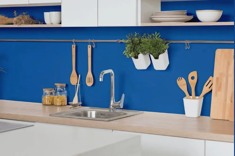 Behr Electric Blue kitchen backsplash