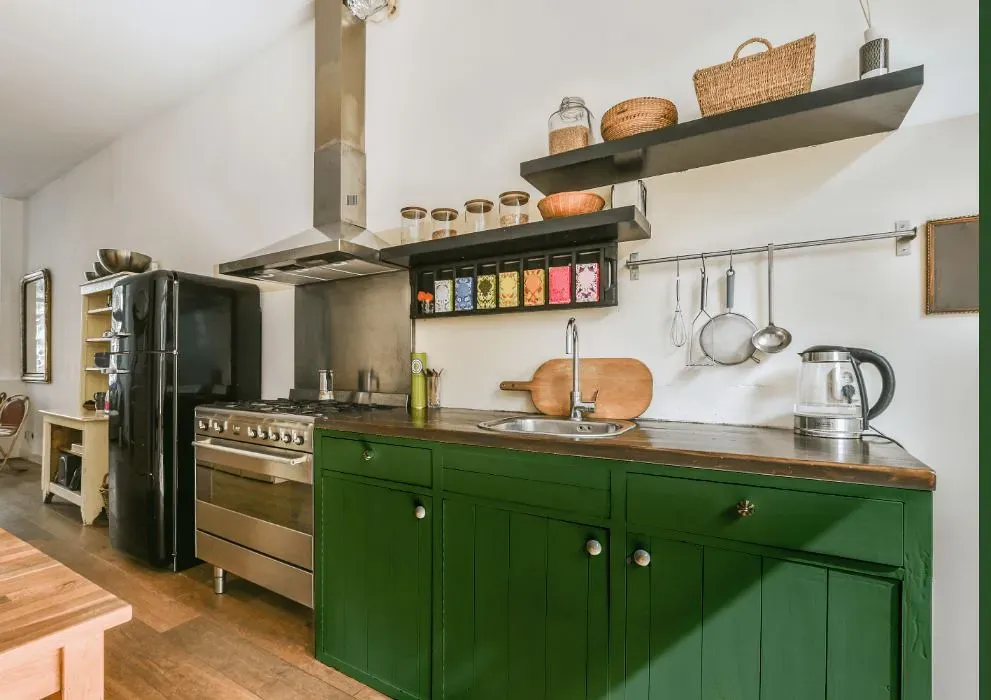 Behr Emerald Forest kitchen cabinets