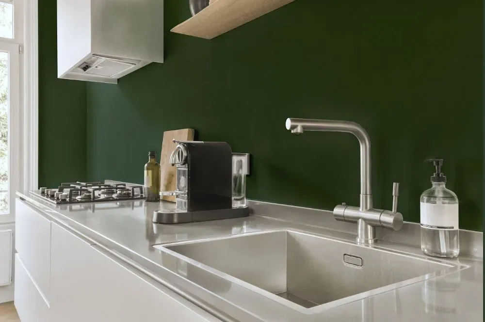 Behr Equestrian Green kitchen painted backsplash