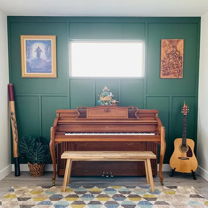 Behr Equestrian Green accent wall 