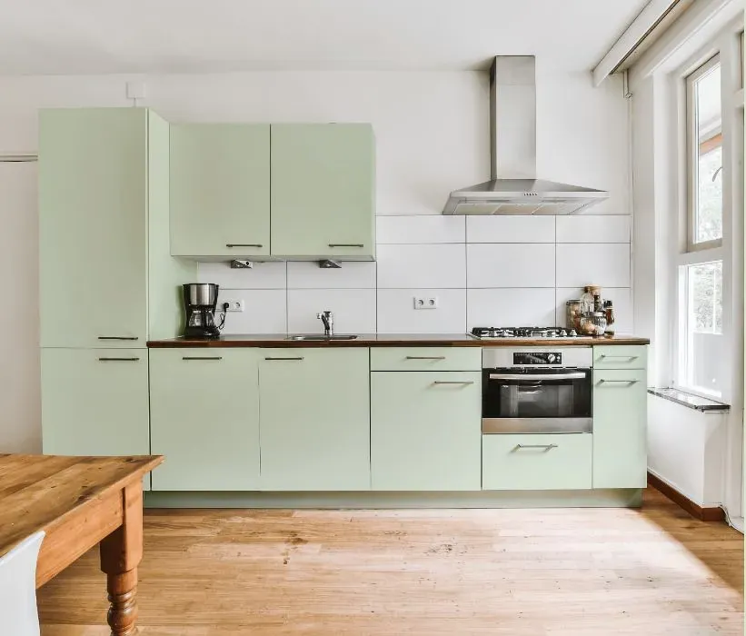 Behr Establish Mint kitchen cabinets