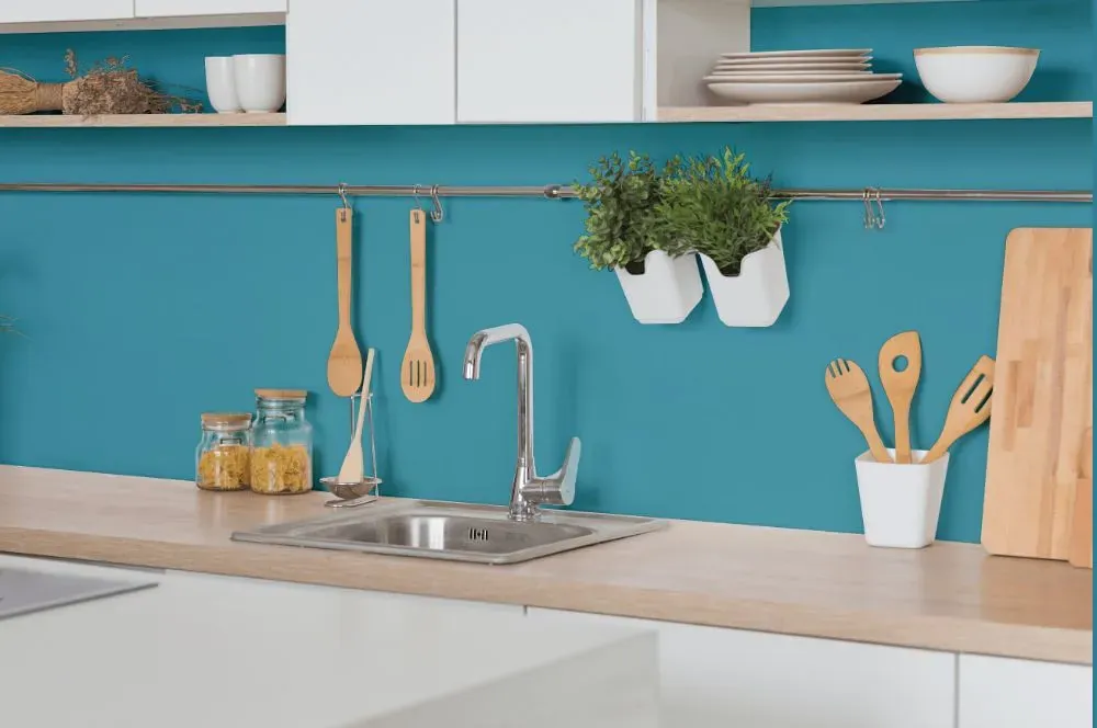 Behr Explorer Blue kitchen backsplash