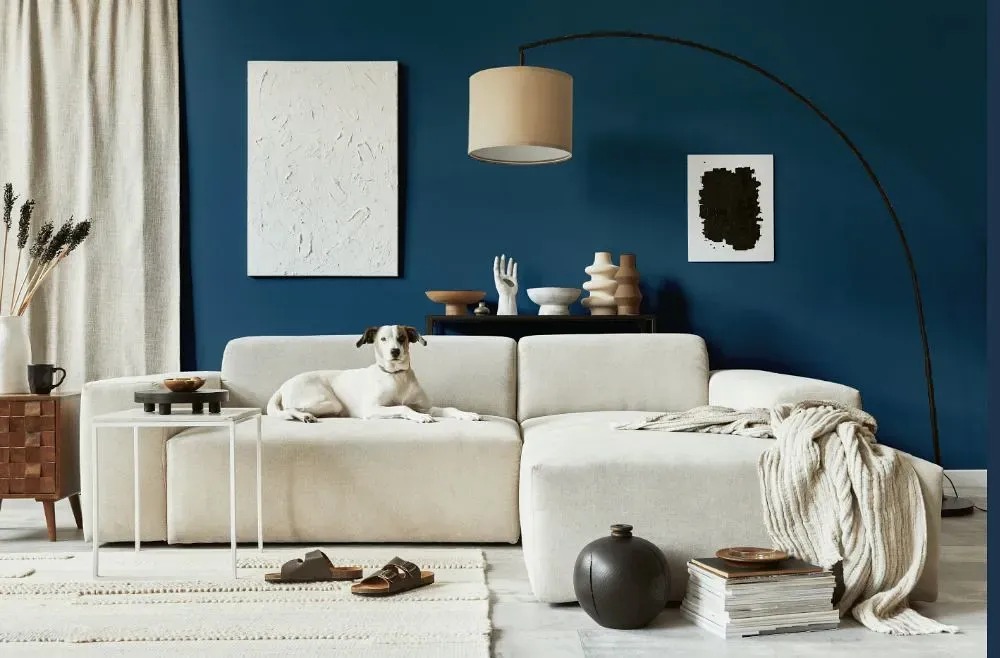 Behr Express Blue cozy living room