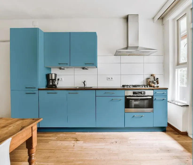 Behr Frisky Blue kitchen cabinets