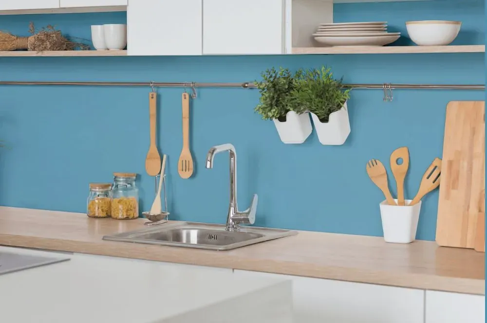 Behr Frisky Blue kitchen backsplash