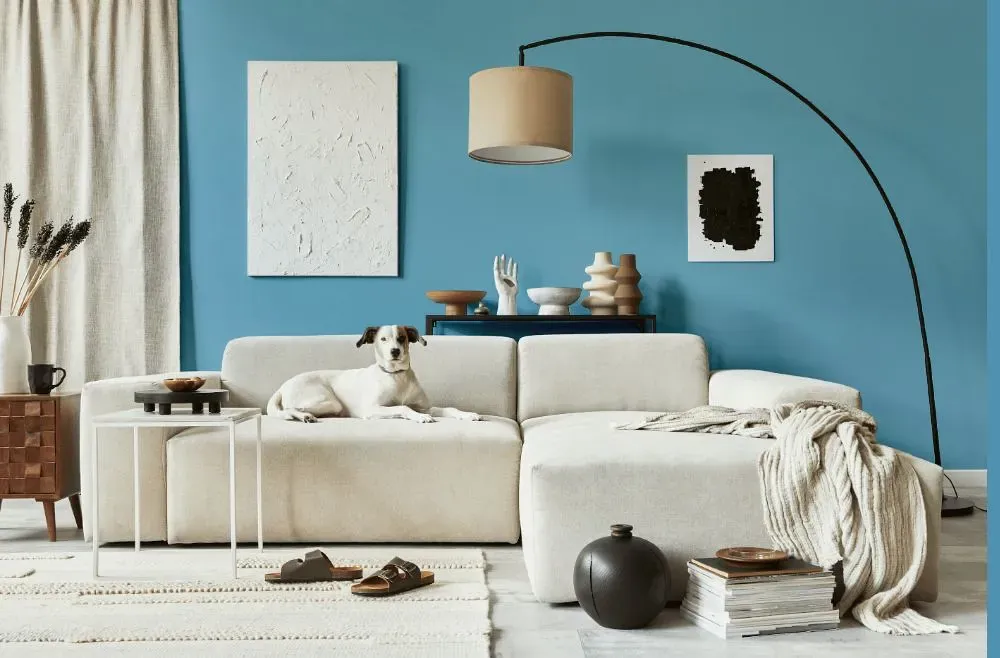 Behr Frisky Blue cozy living room