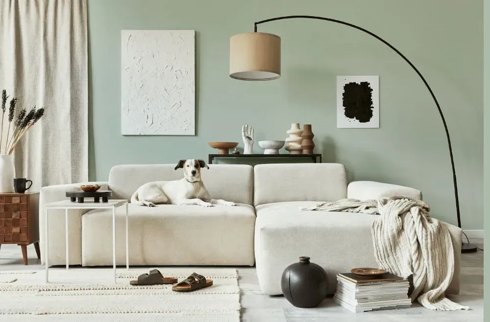 Behr Frosted Sage cozy living room