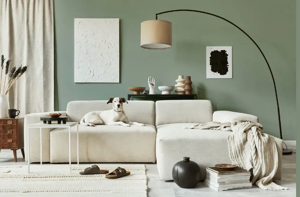 Behr Green Balsam cozy living room