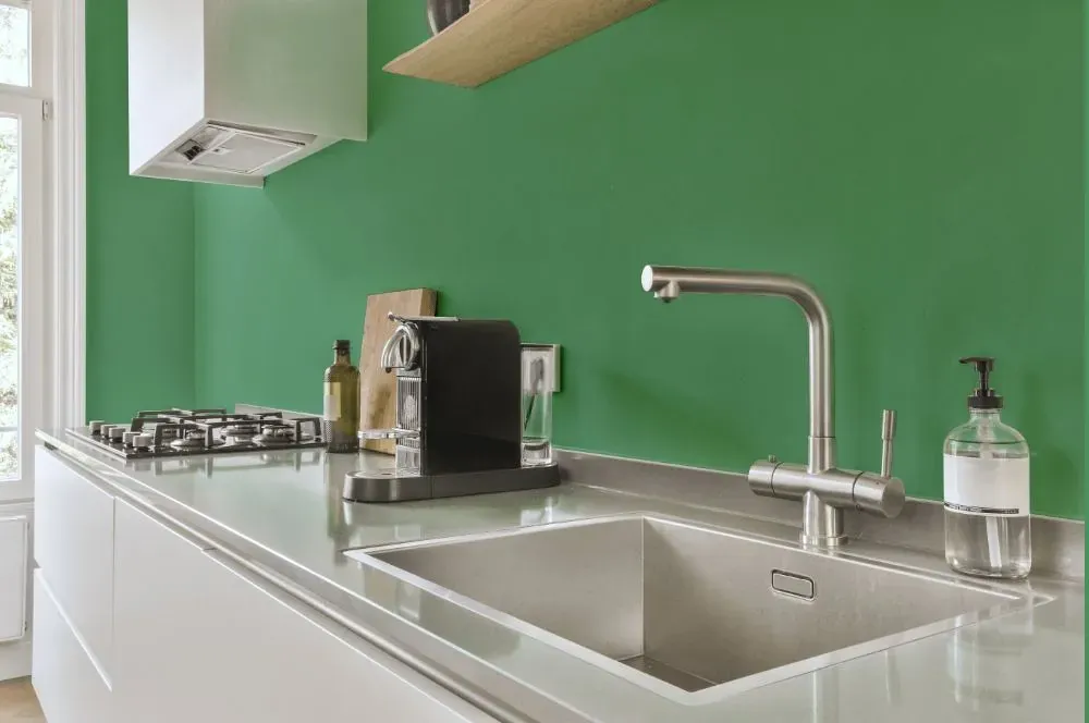 Behr Green Bank kitchen painted backsplash