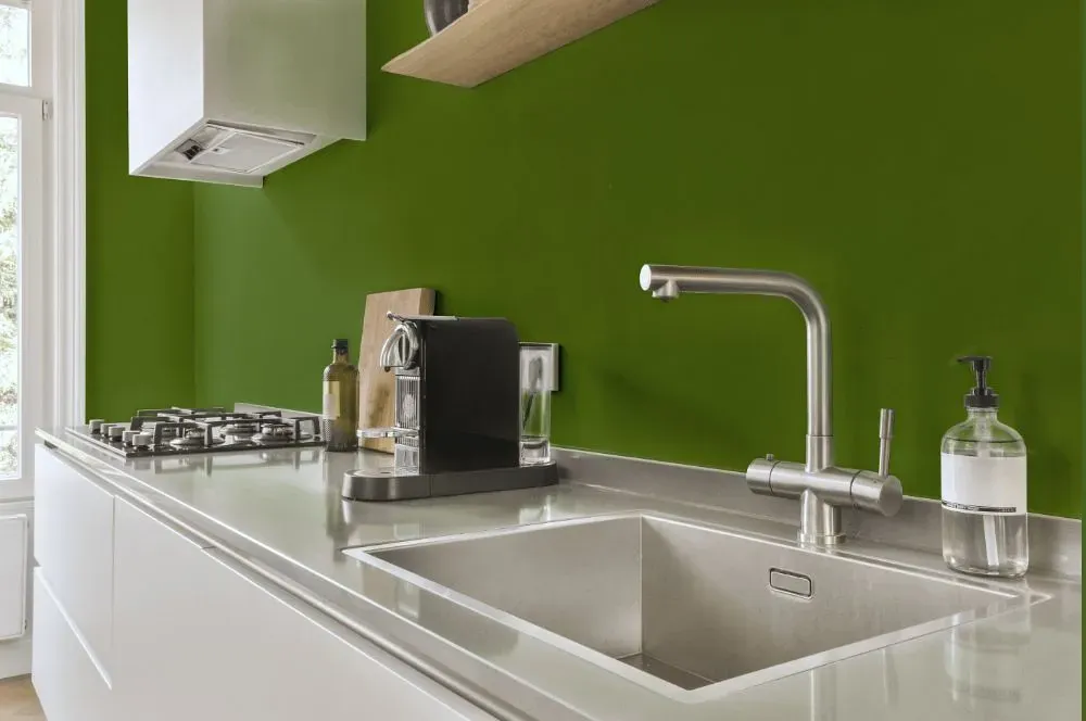 Behr Green Dynasty kitchen painted backsplash