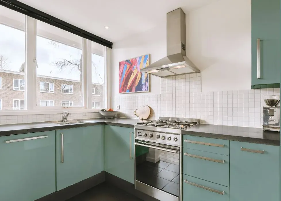 Behr Green Meets Blue kitchen cabinets