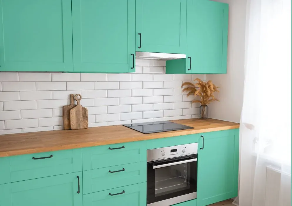 Behr Green Parakeet kitchen cabinets