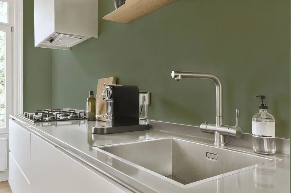 Behr Hillside Green kitchen painted backsplash