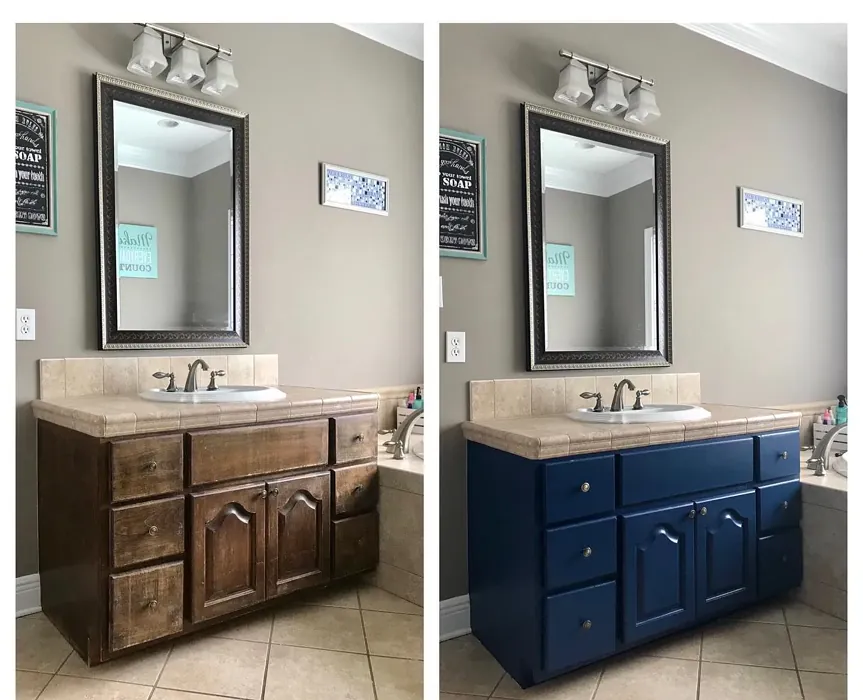Behr Inked bathroom vanity color review