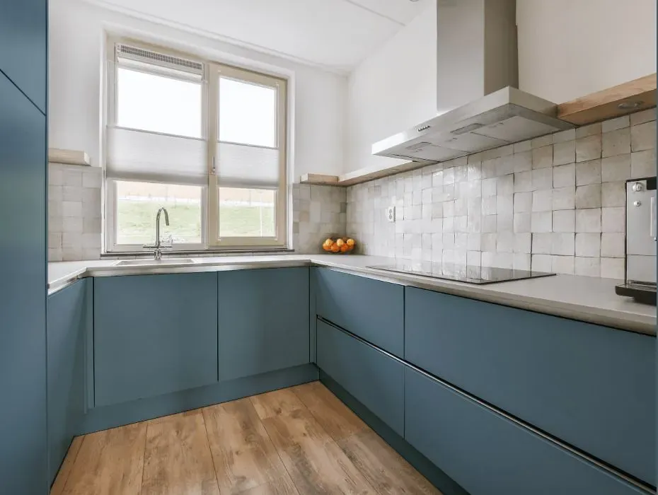 Behr Lyric Blue small kitchen cabinets
