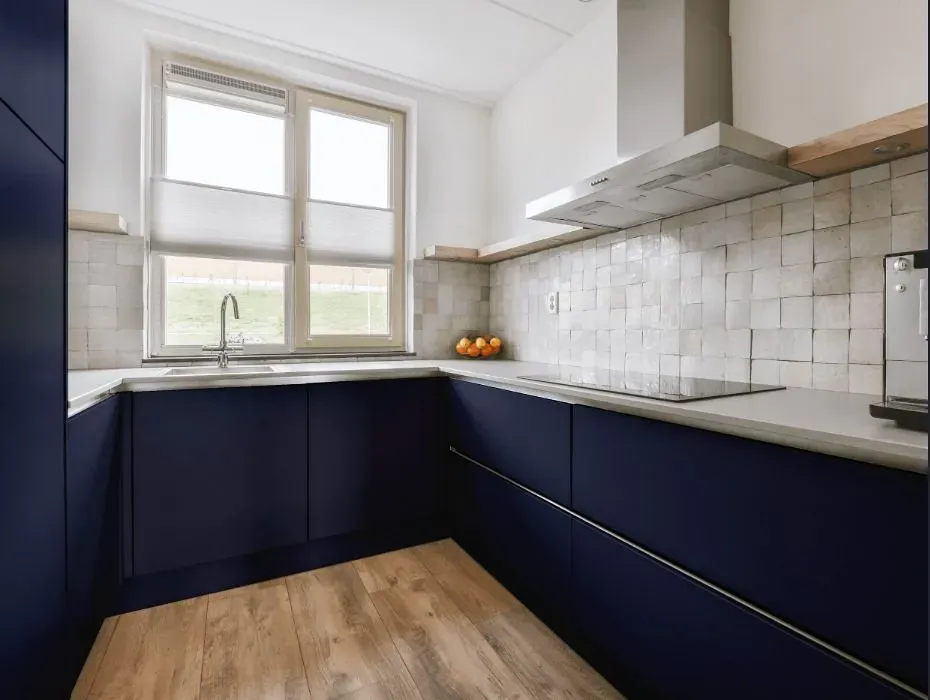 Behr Manhattan Blue small kitchen cabinets